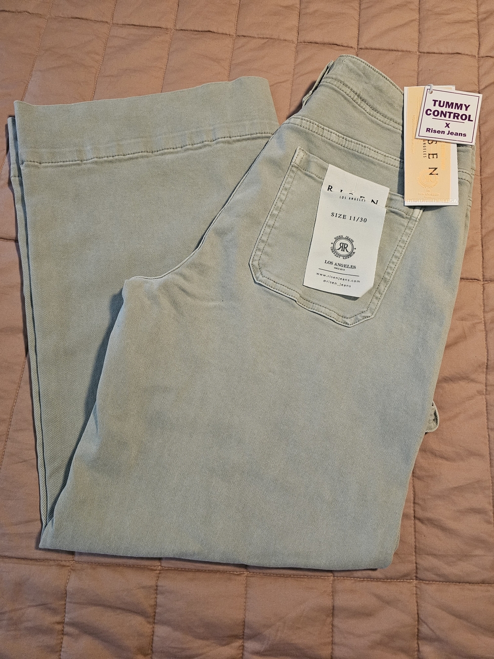 Risen Women's Light Green Tummy Control Jeans NWT Sz 11/30